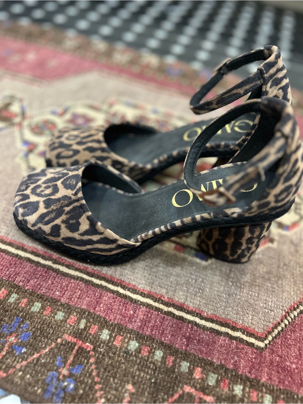 Gaimo Leopard Print Ankle-Strap Block Heel Sandals